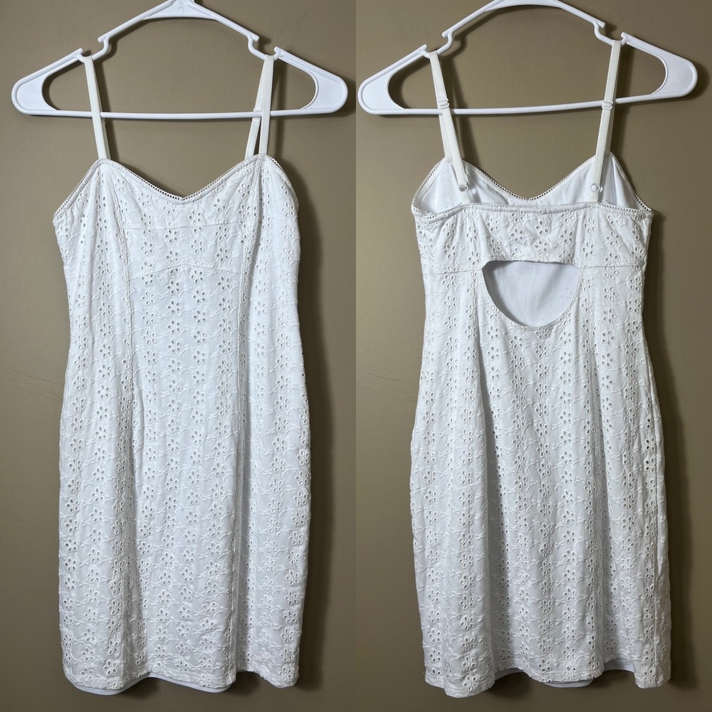 Express White Eyelet Lace Mini Dress Cutout Back Adjustable Straps XS‎ Summer